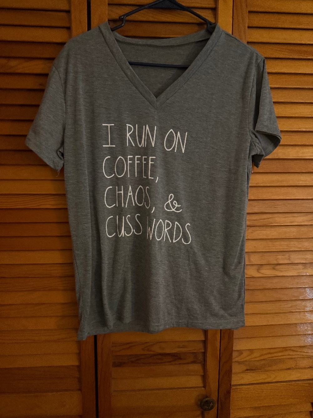 Coffee Chaos Cuss Words Gray Short Sleeve V Neck T Shirt New